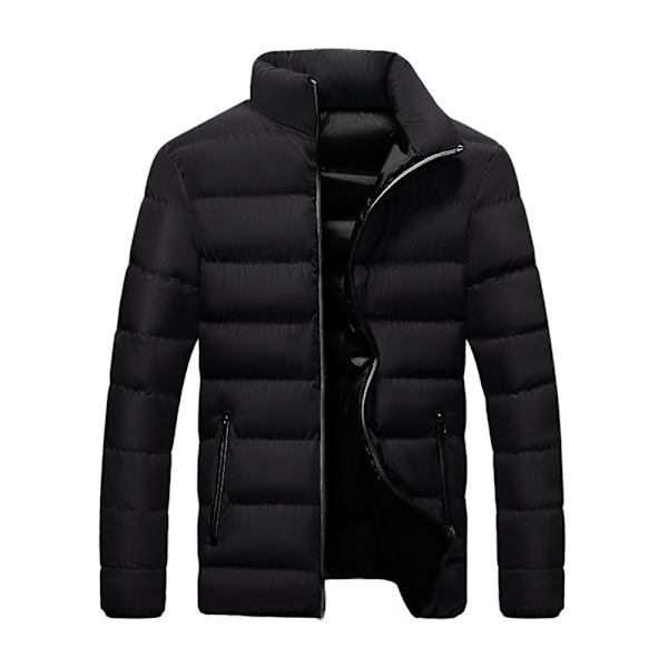 Herr Vinterrockar Herr Höst&Vinter Solid Färg Långärmad Randig Dragkedja Bomullsjackor För Herr Toppar Black 3XL