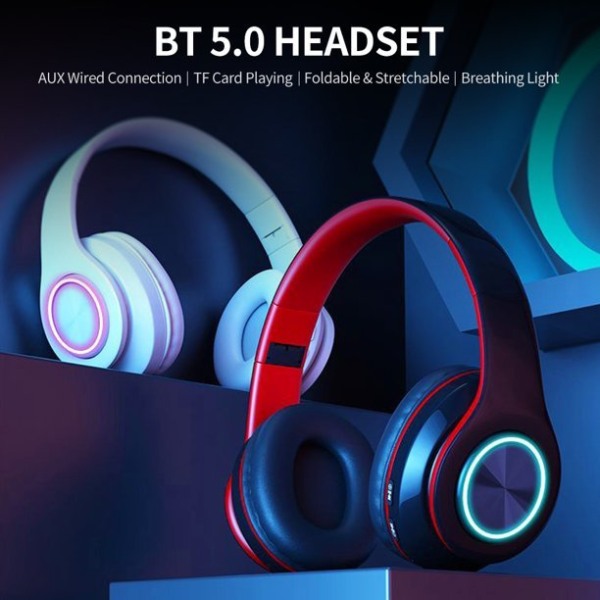 RGB Luminou trådlöst spelheadset Bluetooth 5.0 stereohörlurar red-black