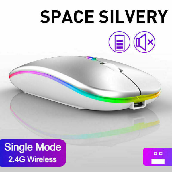 LED trådlös mus möss för PC Bärbar dator 2,4 GHz spel silver