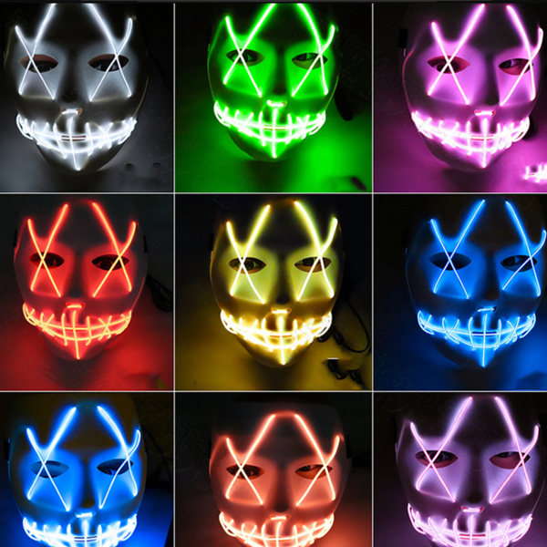 Halloween LED Light up Mask Masquerade Party Cosplay Kostym Ice blue light 16*19.5cm