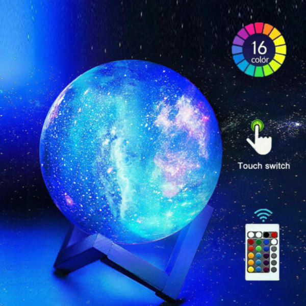16 färger 3D Månlampa USB LED Nattljus Star Galaxy W/Fjärrkontroll
