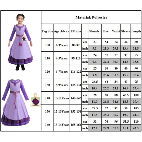 Julstjärna \"Önska\" Asha Princess Cosplay Barnklänning 120cm