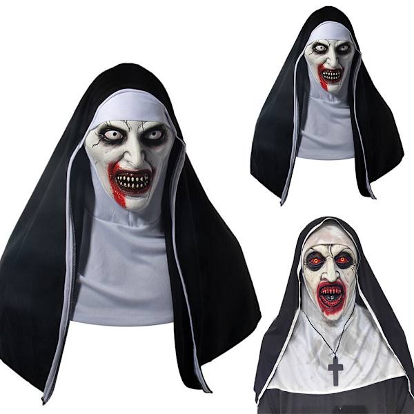 Nun Valak Mask Latex Mask Halloween Nun Huvudbonad A