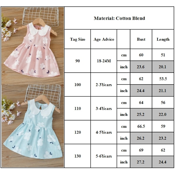 Sommarklänning för små flickor, strandklänning, barn, babyflickor, ärmlös klänning, dockkrage, västklänning, prinsessklänning Pink 100cm