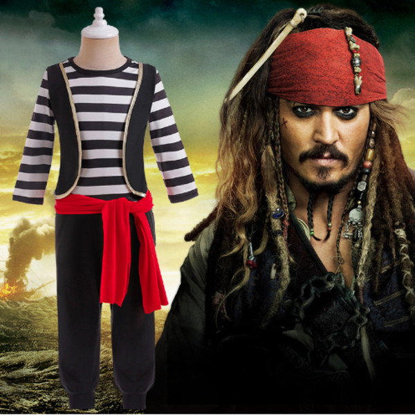Piratkapten Pojkar Tvådelad Halloween Lek Prestanda Set 120cm