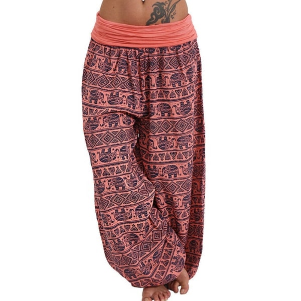 Kvinnor Baggy Harem Byxor Hippie Wide Leg Yoga Lösa Byxor red S