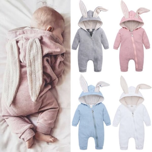 Baby Romper Cartoon Kanin 3D Öra Hoodie 1Piece Dragkedja Bodysuit grey 73cm