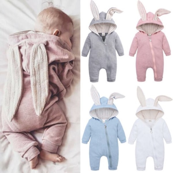 Baby Romper Cartoon Rabbit 3D Ear Hoodie 1Piece Zipper Bodysuit yellow 80cm