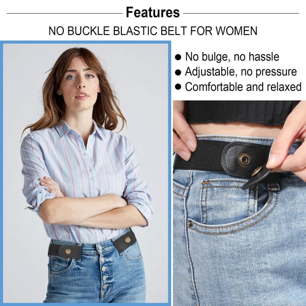 Inget spänne stretchbälte för kvinnor män midjebälte för jeans/byxor B