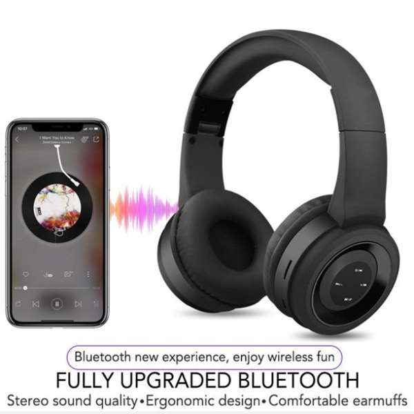 Bluetooth trådlösa hörlurar över örat hopfällbara Ladda & mikrofon black  77dc | black | Fyndiq