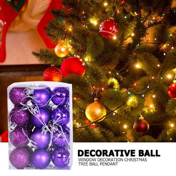 24 st/låda Julgranskula Hängande Prydnad Jul Dekoration purple 24pcs