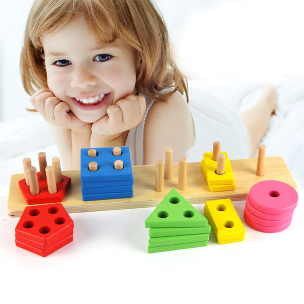 Montessori Leksaker Toddler present träblock sortering Stack lärande