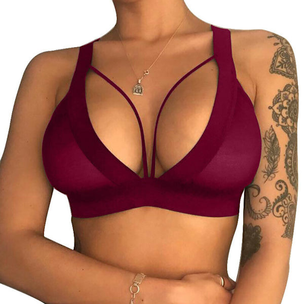 Kvinnors sexiga underkläder yoga push up sport bh toppar underkläder wine red M