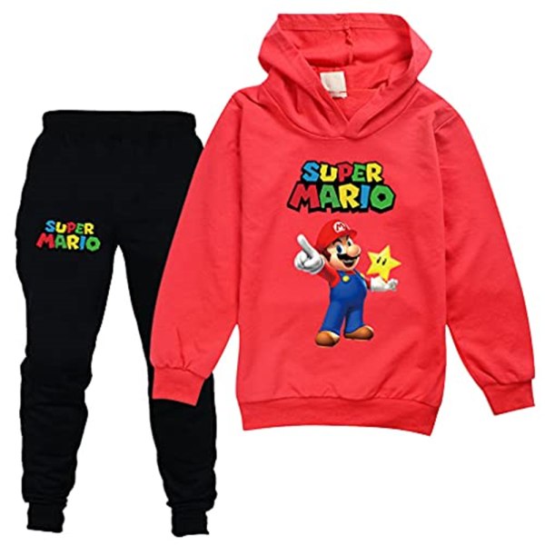 Barn Super Mario Långärmad Hoodies Träningsset Toppar+Byxor Set red 130cm