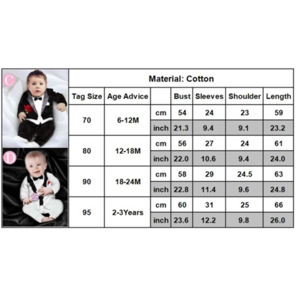 Baby Boys Suit Long Sleeves Jumpsuit Gentleman Outfit + Bow Tie Black bow tie black suit 80cm