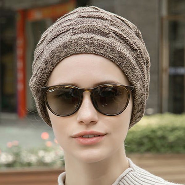 Vinter höst Unisex pullovermössa multifunktionell stickad cap i ull khaki