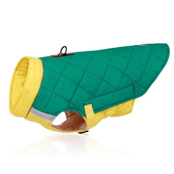 Vinter Bomull Husdjur Hundkläder Varma Valp Rock Vinterjacka Green  yellow 2XL