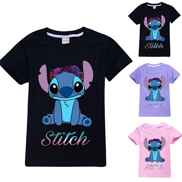 Stitch barn t-shirts för pojkar och flickor, kortärmad t-shirt med rund hals purple 140cm