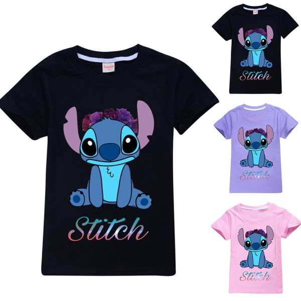 Stitch Kid Pojkar Flickor T-shirts Tee Shirts Crew Neck Kort ärm pink 130cm