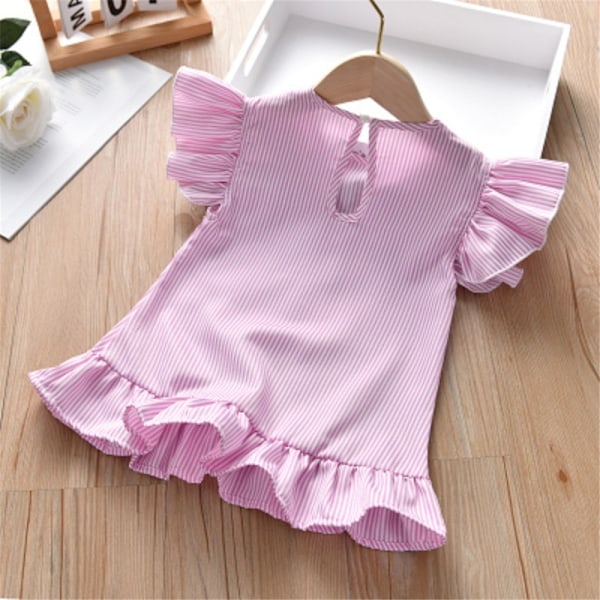 Småbarns- och Baby Flickor Sommar Vardaglig Kortärmad Klänning Randig Fest Prinsessklänning Pink 110cm