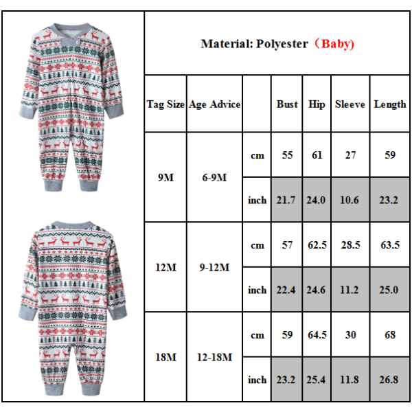 Jul långärmad overall inomhusfest förälder-barn pyjamas baby 9M