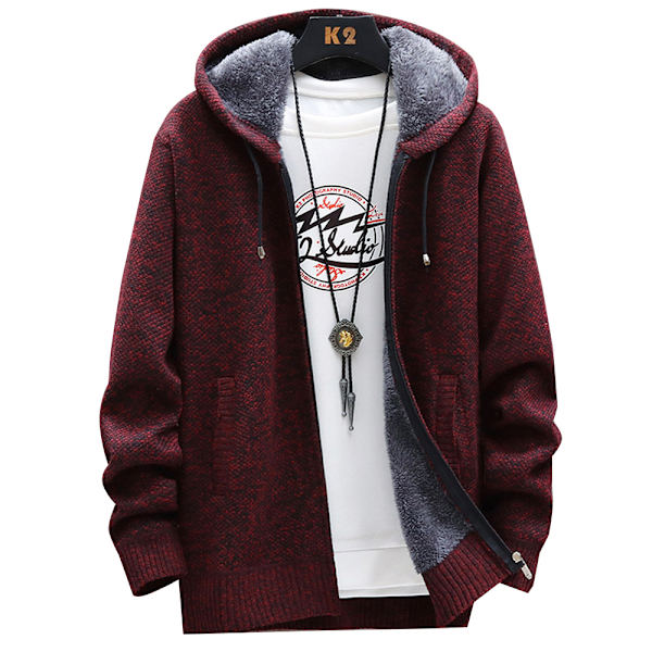 Herr Casual Randig Fodrad Hoodie Kappa Vinterjacka Topp Ytterkläder Red wine M