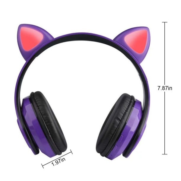 Bluetooth 5.0 hörlurar Cat Ear Over-Ear hopfällbar LED lyser red