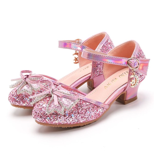 Flickor prinsessan högklackade sandaler Baotou bow prestanda skor pink 33