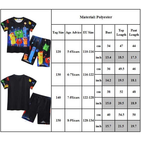 Nummerblock Pojkar Kortärmad Set Barn Pyjamas För 3-12 År 130cm