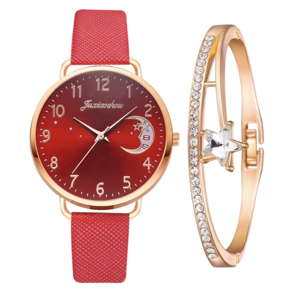 Girl Watch+ Armband Mode Läderrem Quartz Armbandsur Present red