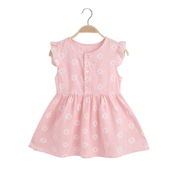 Flickor Ärmlös Prinsessklänning för Barn Baby Sommar Väst Klänning Strand Semester Blommig Solklänning Pink 110cm