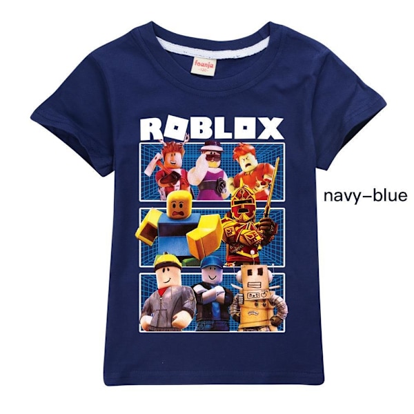 Roblox Pojkar T-shirt Tecknade Toppar Tee Barn Pojkar Flickor T-shirts Barnkläder Sommar Kortärmad Navy Blue 140cm