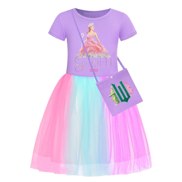 Flickor Glinda Wicked Klänning Regnbågsstjärna Klänning Fest Prinsessa Tutu Kjole Julklapp Med Väska Purple-B 110cm
