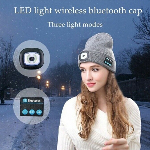 Uppladdningsbar trådlös Bluetooth LED Hatt & Högtalare Light Beanie Navy Blue