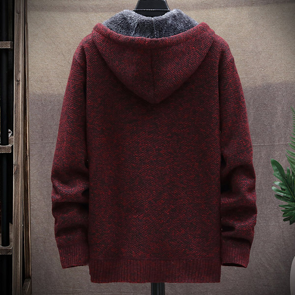 Herr Casual Randig Fodrad Hoodie Kappa Vinterjacka Topp Ytterkläder Red wine M