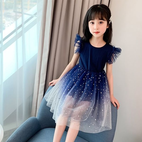 Flickor sommar prinsessa stjärnhimmel gradient kortärmad klänning 120cm