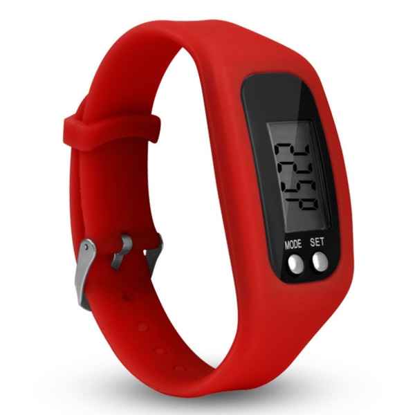 Stegräknare Klocka Med Lcd-Display Walking Fitness Tracker Armband red