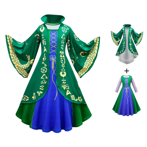 2PCS Hocus Pocus Mary Sanderson Cos Kostym Klänning Halloween 160cm