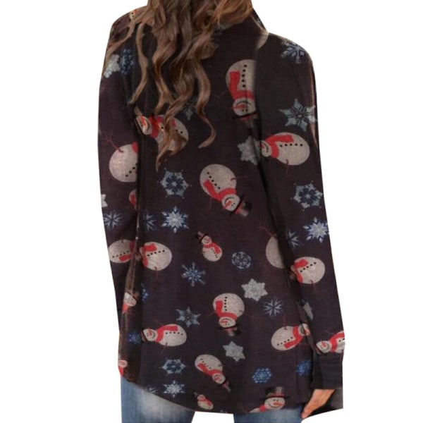 Dam Christmas Snowman Printed Cardigan Open Front Tops Present Snowman On Blue