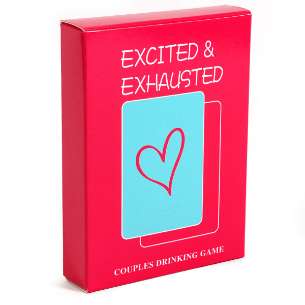 Engelsk version av Excited & Exhausted Couple Lover Drinking English Board Game Card