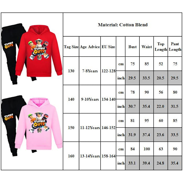 Barn Stumble Guys Hoodie Sweatshirt Byxor Träningsoverall Casual Set pink 140cm