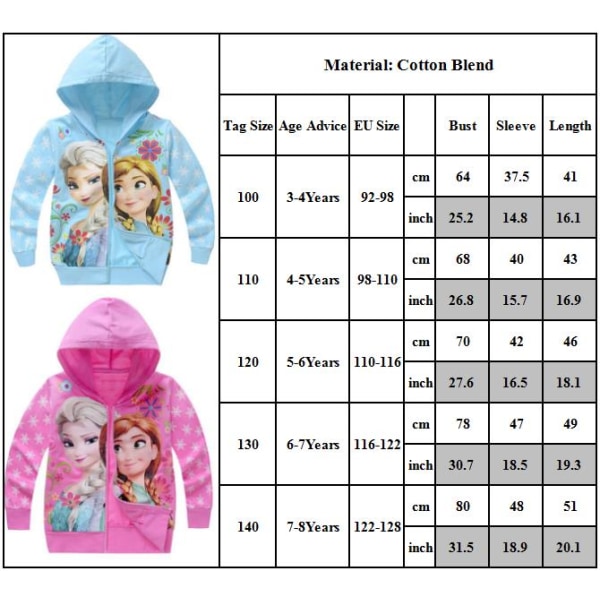 Frozen Flickor Hoodie Jacka Cool Blue Sweatshirt Kläder Present Rose red 130cm