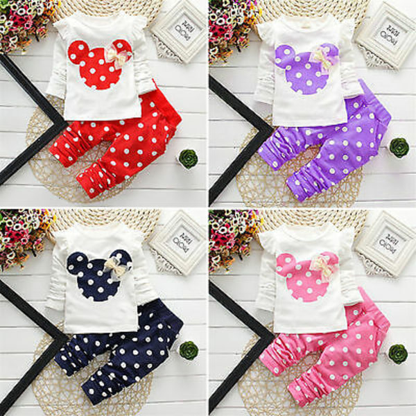 Baby Girl Minnie Polka Dot Long Sleeve Pullover Top Pants Set pink 2-3 Years