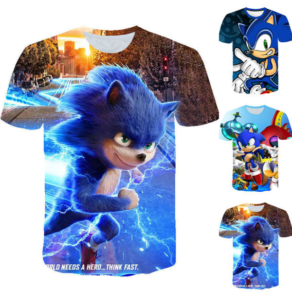 Sonic The Hedgehog Kids Boy Kortärmad T-shirt sommar 3d Print A 130cm