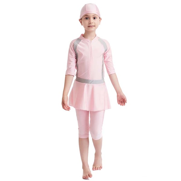 Barnflickor Muslimsk Badkläder Anspråkslös Burkini 3PCS Set Baddräkt Baddräkt Pink 100cm