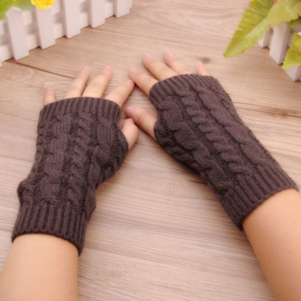 1 Par Kvinnor Handled Fingerless Stretch Handskar Sleeve vantar Dark gray twist