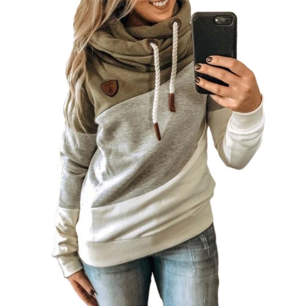 Huvtröja för kvinna med turtleneck sweatshirt hoodie sport camo tröja khaki 2XL