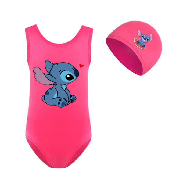 Barn Flickor Lilo & Stitch Tecknad Baddräkt Hel Baddräkt Strandkläder Simdräkt Surfdräkt Med Badmössa #8 130cm