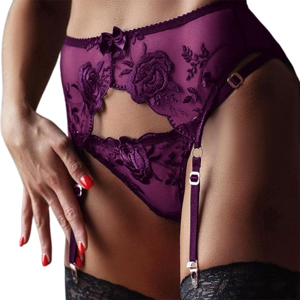 Kvinnor Sexig set strumpebandsbälte Underkläder G-string stringtrosset purple S