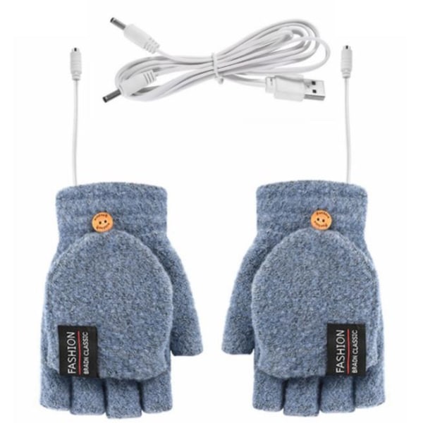 USB Elektrisk vante Vinteruppvärmda handskar Hel&Halvfingervärmare light blue